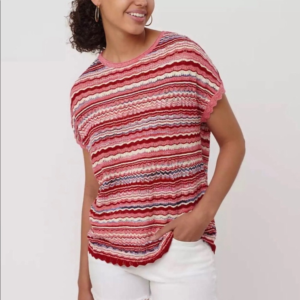 Women’s LOFT striped sweater XS pink maroon white blue